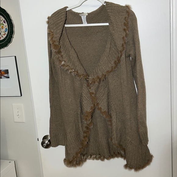 Hendi Brown Wool Blend Cardigan Sweater w/Faux Fur S/M - Picture 1 of 7